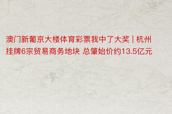 澳门新葡京大楼体育彩票我中了大奖 | 杭州挂牌6宗贸易商务地块 总肇始价约13.5亿元