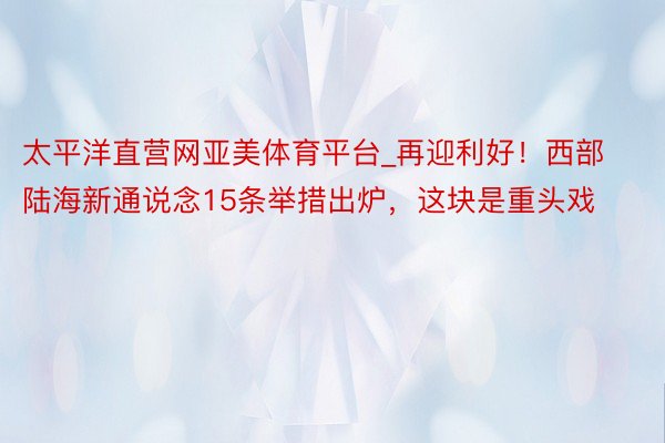 太平洋直营网亚美体育平台_再迎利好！西部陆海新通说念15条举措出炉，这块是重头戏